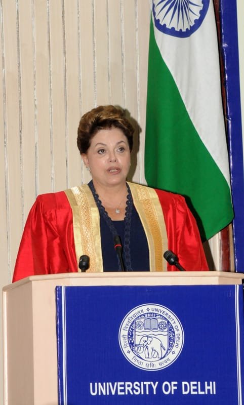The President of Brazil, Ms. Dilma Rousseff addressing after receiving the..