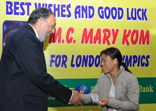 Sh.D.P.Singh ,CMD Punjab & Sind Bank , felicitating Ms.M.C.Mary Kom  for…