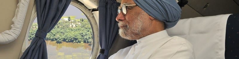 The Prime Minister, Dr. Manmohan Singh making an aerial survey of flood...