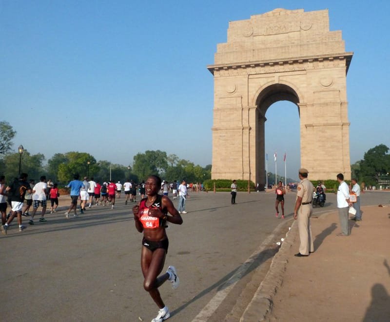 A view of the participants running at the 5th Delhi Half Marathon 2012, in New Delhi on September 30, 2012.