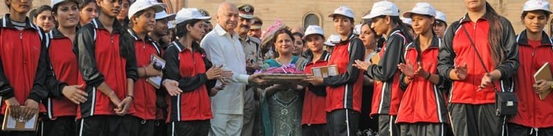 The girls students from Jammu Region under banner Siksha Kiran...