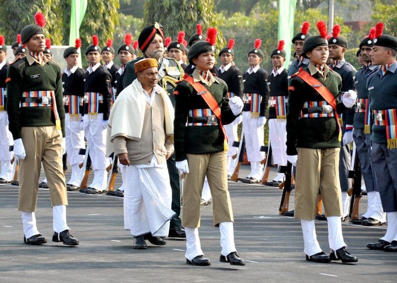 The Defence Minister, Shri A. K. Antony inspecting the Guard of Honour, at the DG NCC...