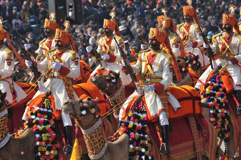 The Camel contingent passes through the Rajpath during the 64th Republic Day...