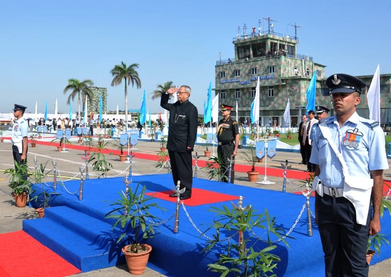 The President, Shri Pranab Mukherjee receiving the salute, at the Colours presentation…