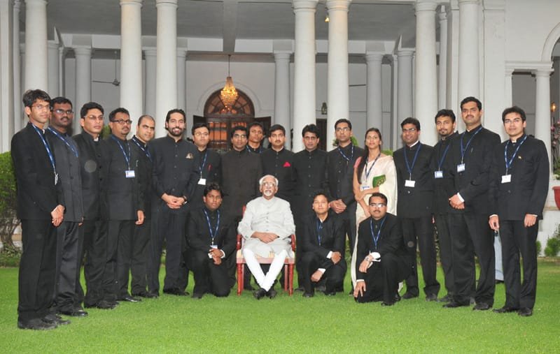 The Vice President, Shri Mohd. Hamid Ansari with the IAS Probationers Batch 2012 in New Delhi