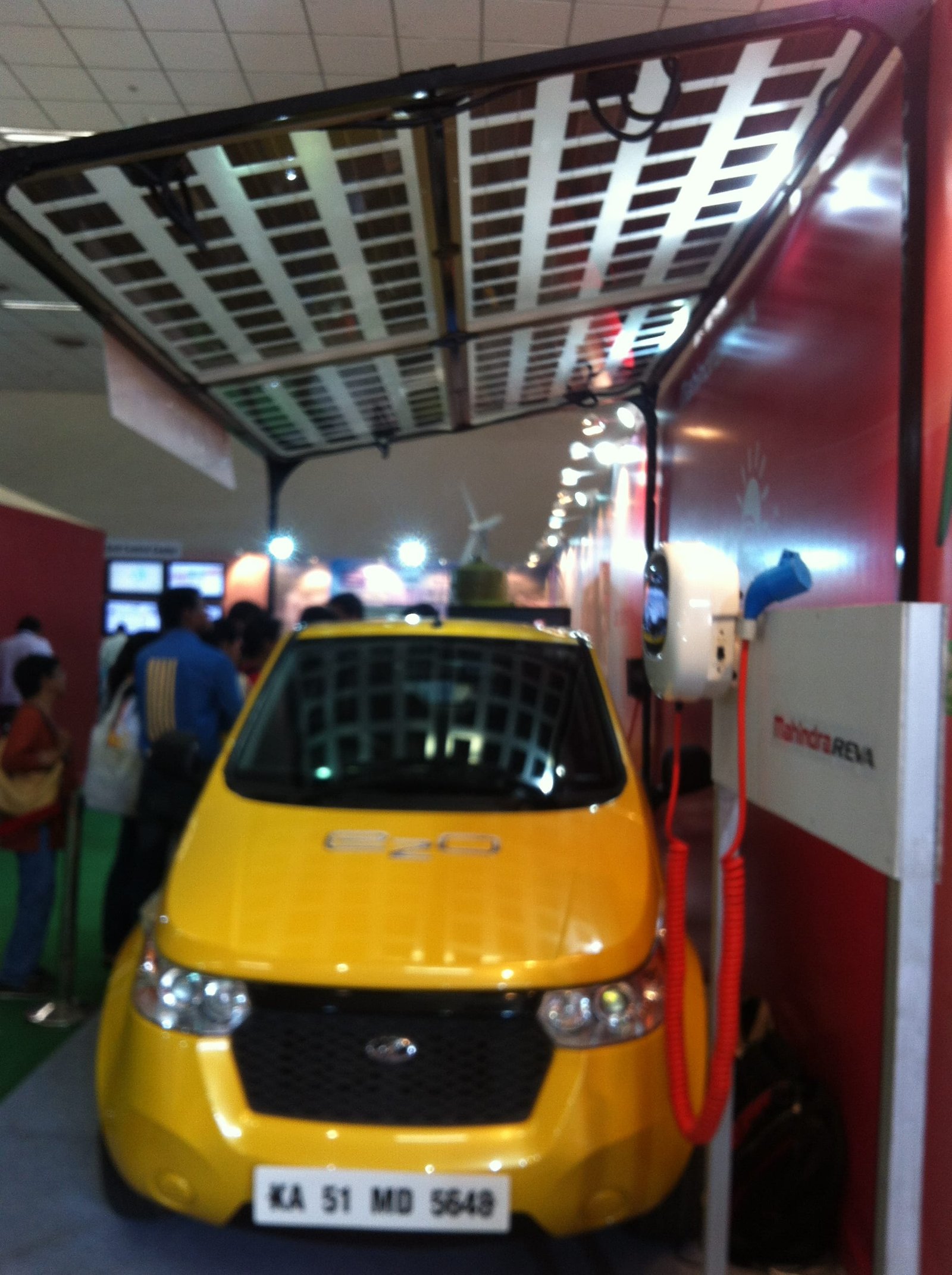 The new Mahindra solar recharge car  SUN2CAR launched today at Bangalore at display at the ongoing GRIDTECH 2013