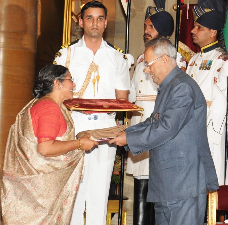 The President, Shri Pranab Mukherjee presenting the Akademi Award to Smt. Tripurari Sharma,…