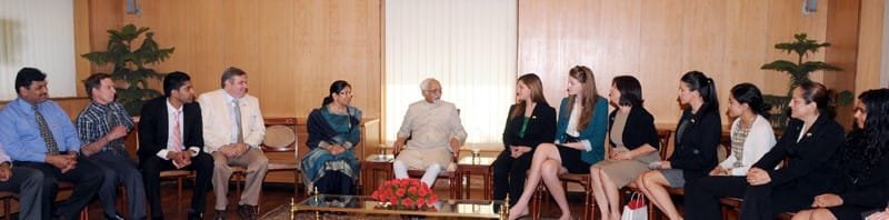 The Vice President, Shri Mohd. Hamid Ansari interacting with the students from the...
