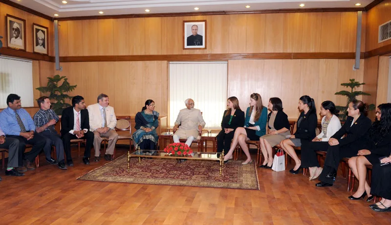 The Vice President, Shri Mohd. Hamid Ansari interacting with the students from the…