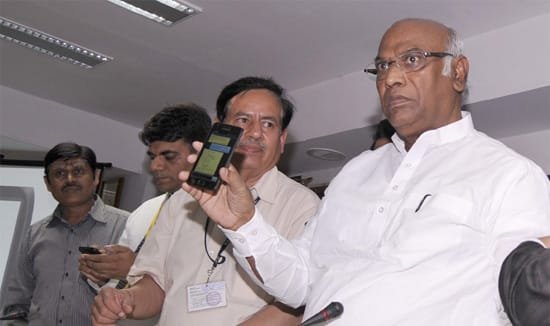 The Union Minister for Railway, Mallikarjun Kharge launching the SMS (non-internet)…
