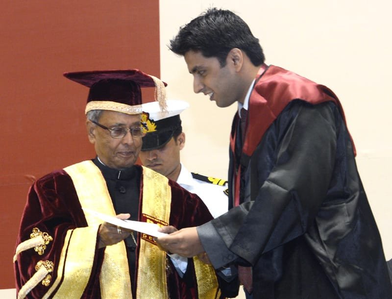 The President, Shri Pranab Mukherjee presenting the degree to a student at the First…