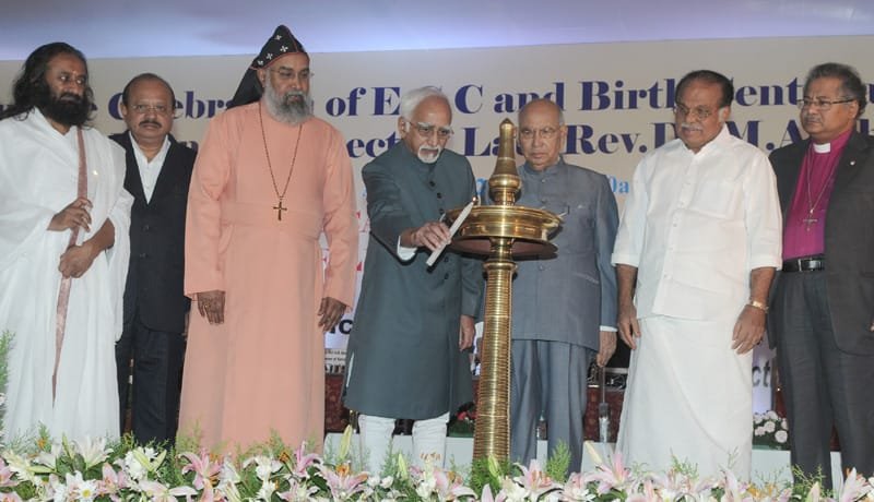 The Vice President, Shri Mohd. Hamid Ansari lighting the lamp at the…