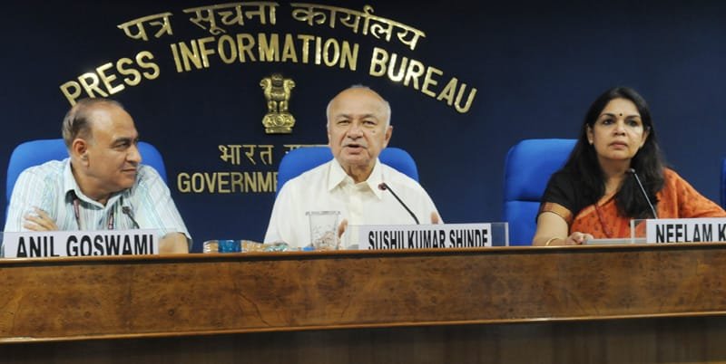 The Union Home Minister, Shri Sushilkumar Shinde holding a press conference to…