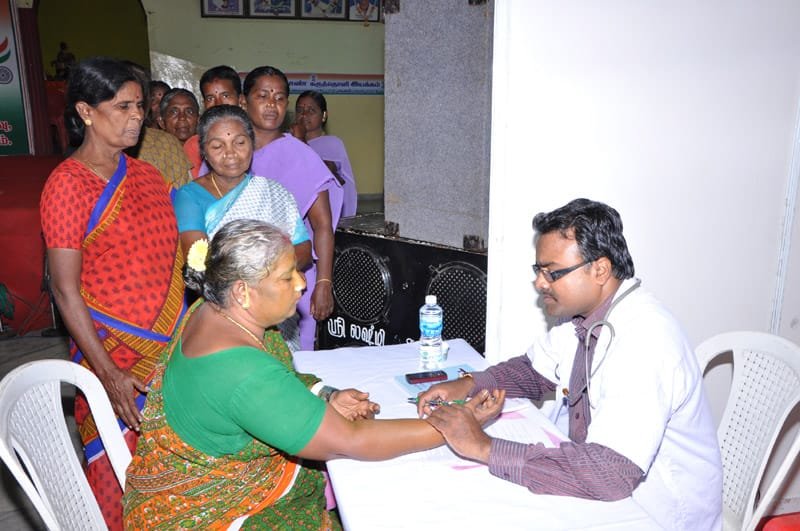 A Free Health Check-up Camp in progress at the Bharat Nirman Public Information Campaign, at Medavakkam, Tamil Nadu