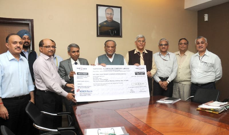 The CMD, NALCO, Shri Ansuman Das presenting a dividend cheque for the FY 2012-13 to…