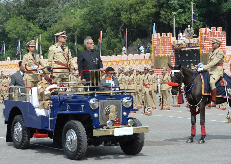 The President, Shri Pranab Mukherjee inspecting the Guard of Honour at the Dikshant Parade..