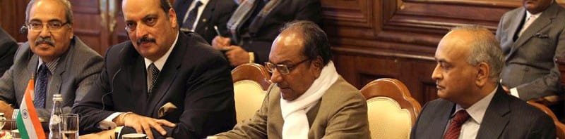 The Defence Minister, Shri A. K. Antony and the members of the Indian delegation at the...