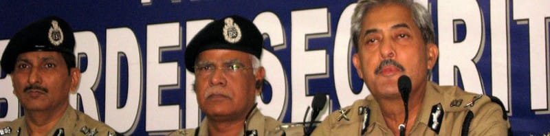 The Addl. DG (E), Border Security Force, Shri B.D. Sharma addressing a Press Conference...