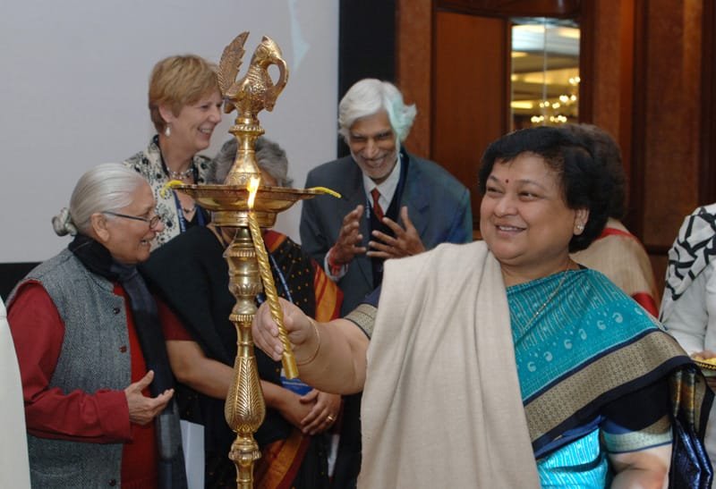 Justice Gita Mittal lighting the lamp at the National consultation on women…