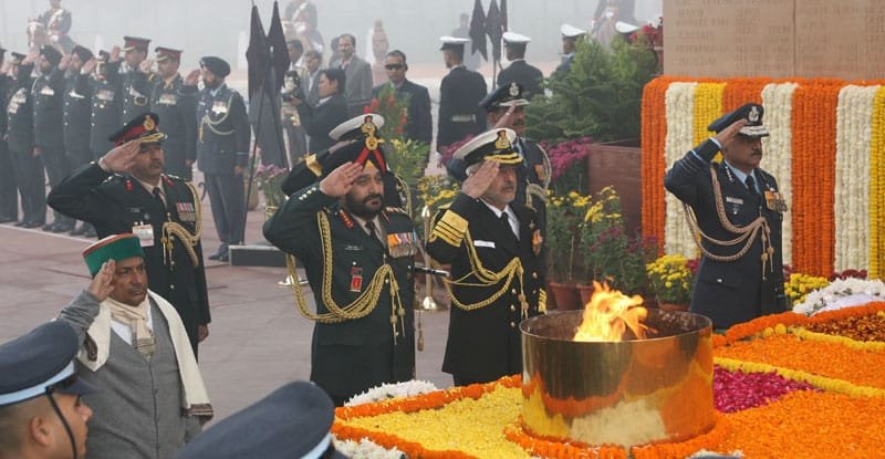 The Defence Minister, Shri A. K. Antony and Three Services Chiefs the…