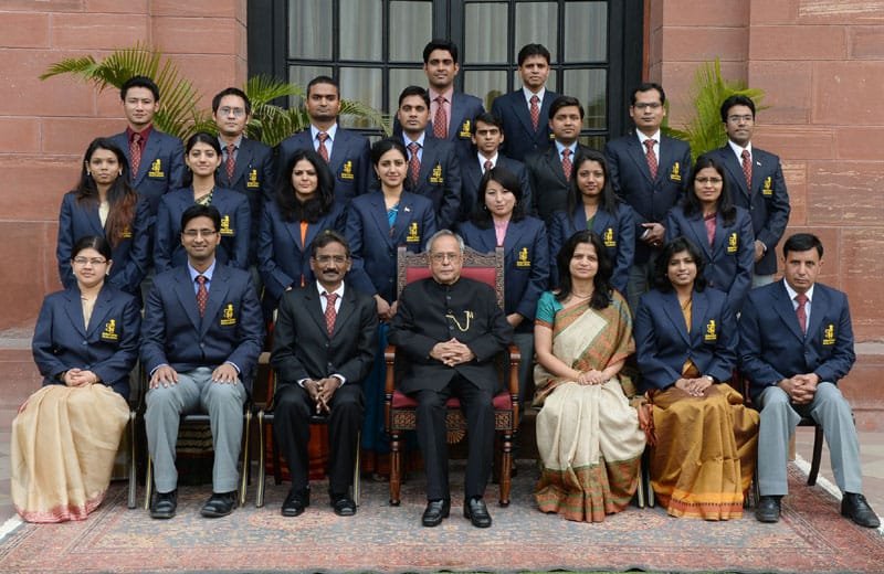The President, Shri Pranab Mukherjee with the Trainees of the Indian Audit and..