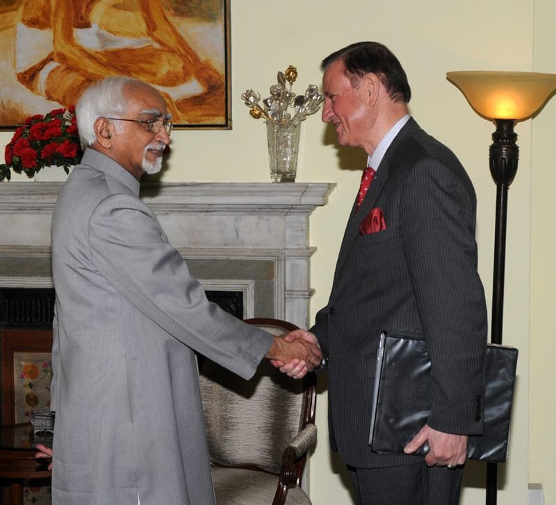The High Commissioner of Malta in India, Mr. John Aquilina calling on the Vice President, Shri Mohd. Hamid Ansari, in New Delhi