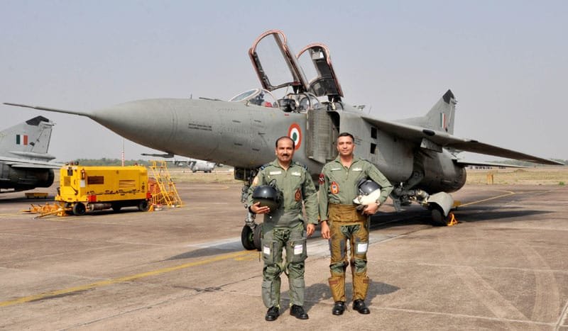 The Chief of the Air Staff, Air Chief Marshal Arup Raha after a sortie in MiG 27 aircraft at Kalaikunda airbase