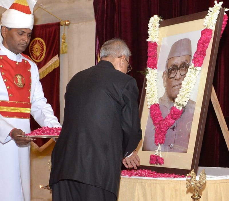 The President, Shri Pranab Mukherjee paying floral tribute at the portrait of …