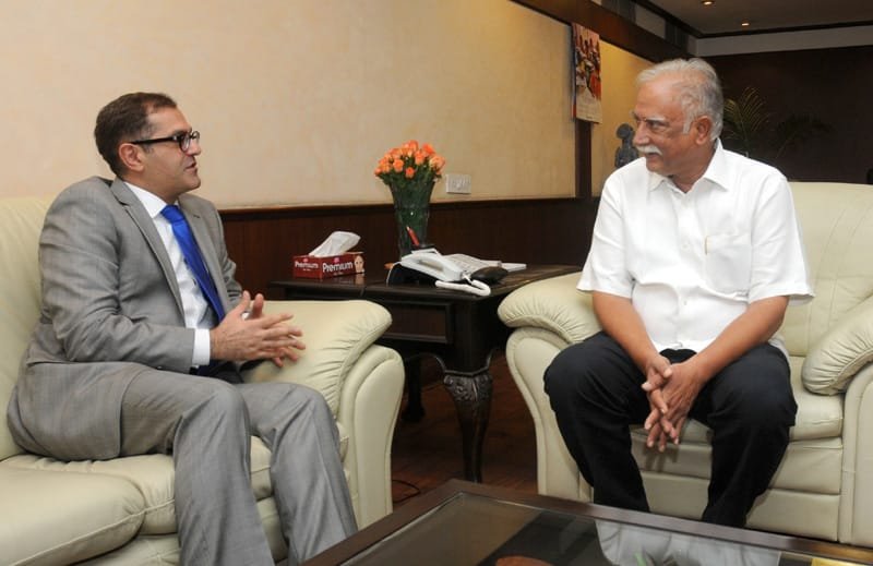 The Ambassador of the Republic of Turkey in India, Dr Burak Akcapar calling on the Union Minister for Civil Aviation, Shri Ashok Gajapathi Raju Pusapati, in New Delhi