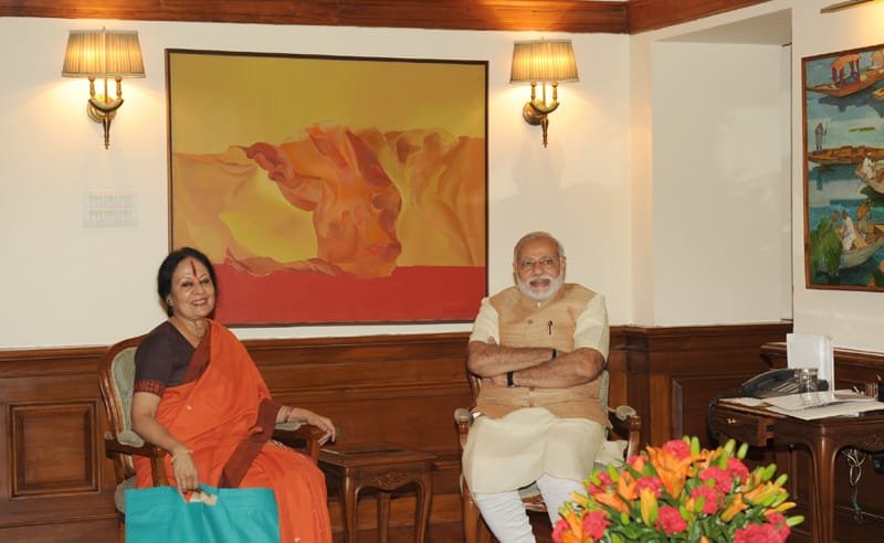 Eminent classical dancer, Sonal Mansingh calling on the Prime Minister, Shri Narendra Modi, in New Delhi
