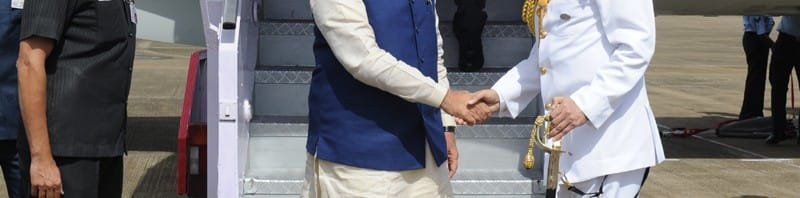 The Prime Minister, Shri Narendra Modi being received by the Chief of Naval...