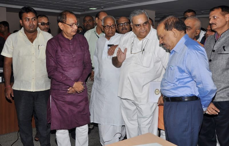 The Union Minister for Health and Family Welfare, Dr. Harsh Vardhan visiting AIIMS Patna to review its progress, in Bihar