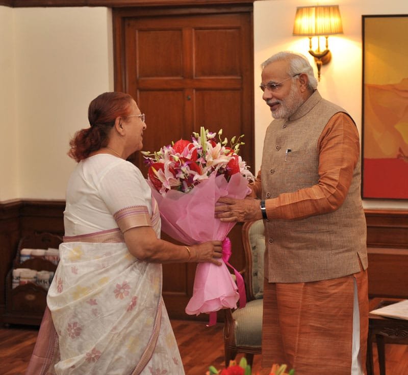 The Speaker, Lok Sabha, Smt. Sumitra Mahajan calling on the Prime Minister, Shri Narendra Modi, in New Delhi