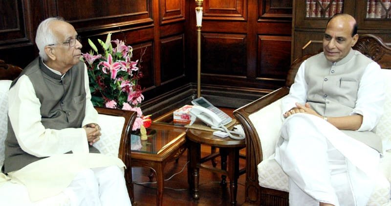 The Governor-designate of West Bengal, Shri Keshari Nath Tripathi calling on the Union Home Minister, Shri Rajnath Singh, in New Delhi