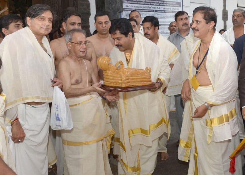 The President, Shri Pranab Mukherjee visiting the Padmanabha Swami Temple, ...