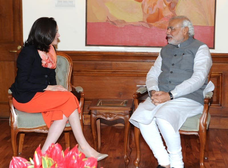 The COO Facebook, Ms. Sheryl Sandberg calling on the Prime Minister, Shri Narendra..