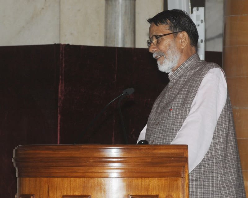 Shri Chandi Prasad Bhatt addressing after receiving the Gandhi Peace Prize for…