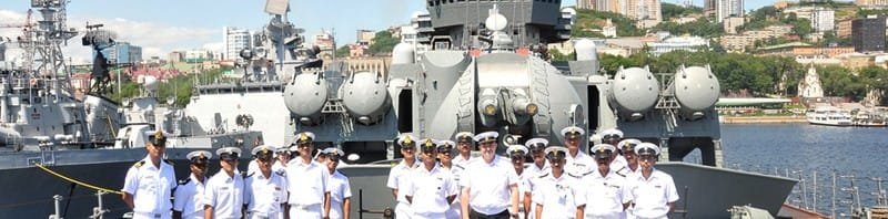 The Indian Naval personnel on Varyag, during the exercise INDRA – 2014, at Vladivostok, Russia