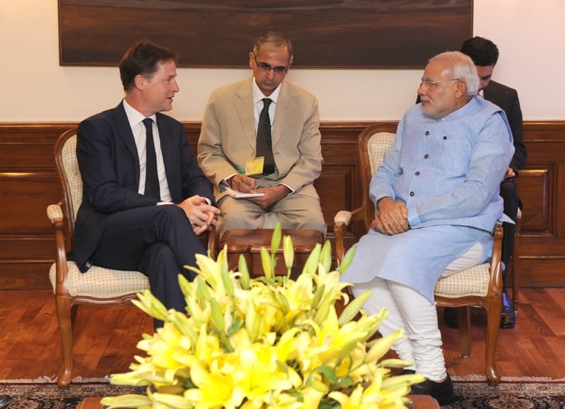 The UK Deputy Prime Minister, Mr. Nick Clegg calls on the Prime Minister, Shri Narendra Modi, in New Delhi