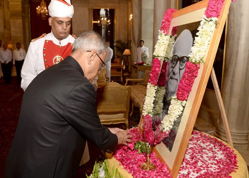 The President, Shri Pranab Mukherjee paying floral tributes at the portrait of …