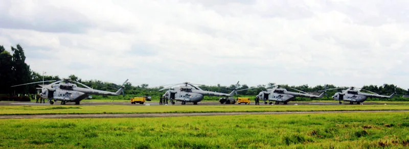 Four Indian Air Force MI-17 V5 Medium Lift Helicopter on standby at…