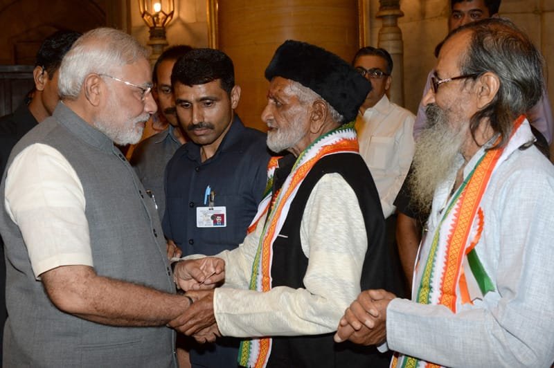 The Prime Minister, Shri Narendra Modi meeting the Freedom Fighters at the…