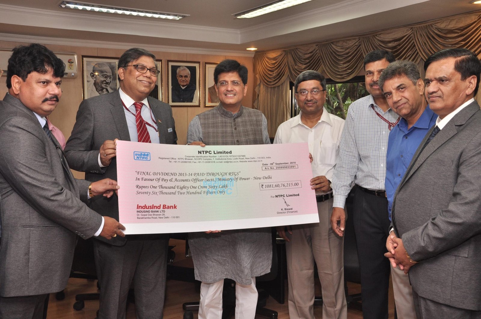 NTPC PAYS DIVIDEND FOR 21ST CONSECUTIVE YEAR ,TY A DIVIDEND OF 4741.16 CRORE