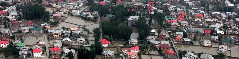 An aerial view of flood affected areas of Srinagar taken from an IAF helicopter