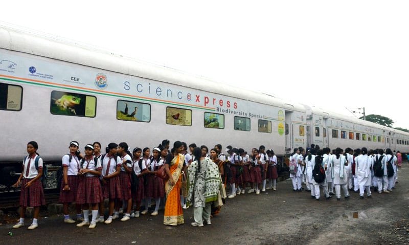 Students outside the Biodiversity Special Train, at Barasat, West Bengal