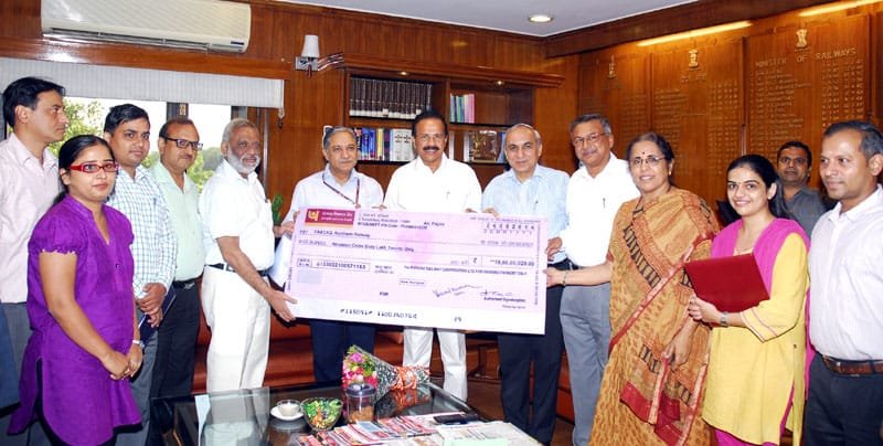 The Union Minister for Railways, Shri D.V. Sadananda Gowda receiving a cheque…