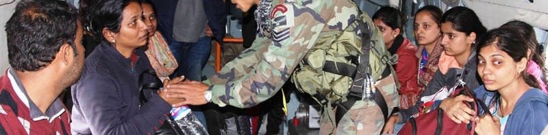 Garud commando onboard consoling one of the rescued persons during flood in Srinagar