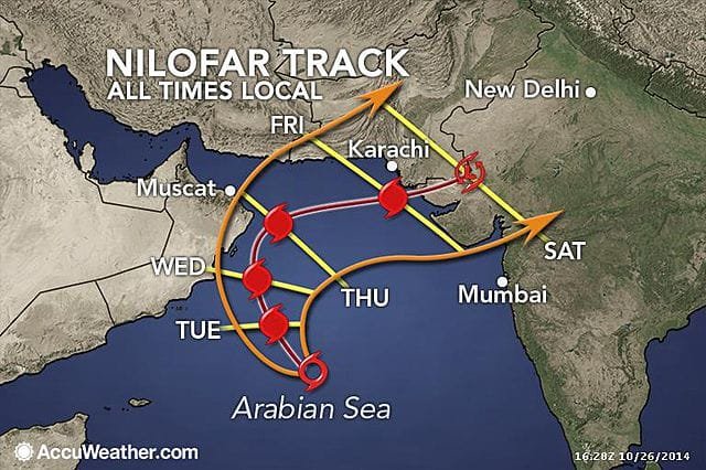 NILOFAR CYCLONIC STORM INTENSIFIES TO MAKE LANDFALL ON 31ST OCTOBER IN KUTCH DISTRICT ,GUJARAT