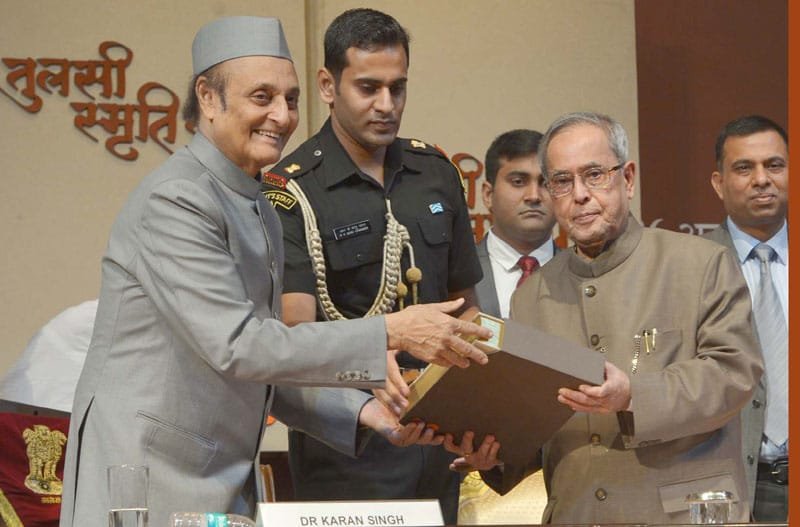 The President, Shri Pranab Mukherjee receiving the first copy of “Tulsi Smriti…