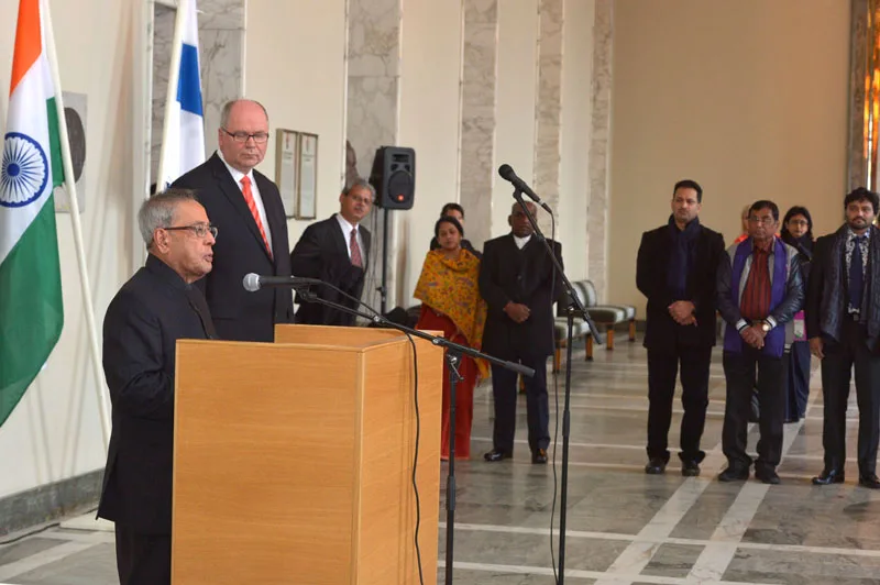 The President, Shri Pranab Mukherjee addressing the Parliament of Finland, at…